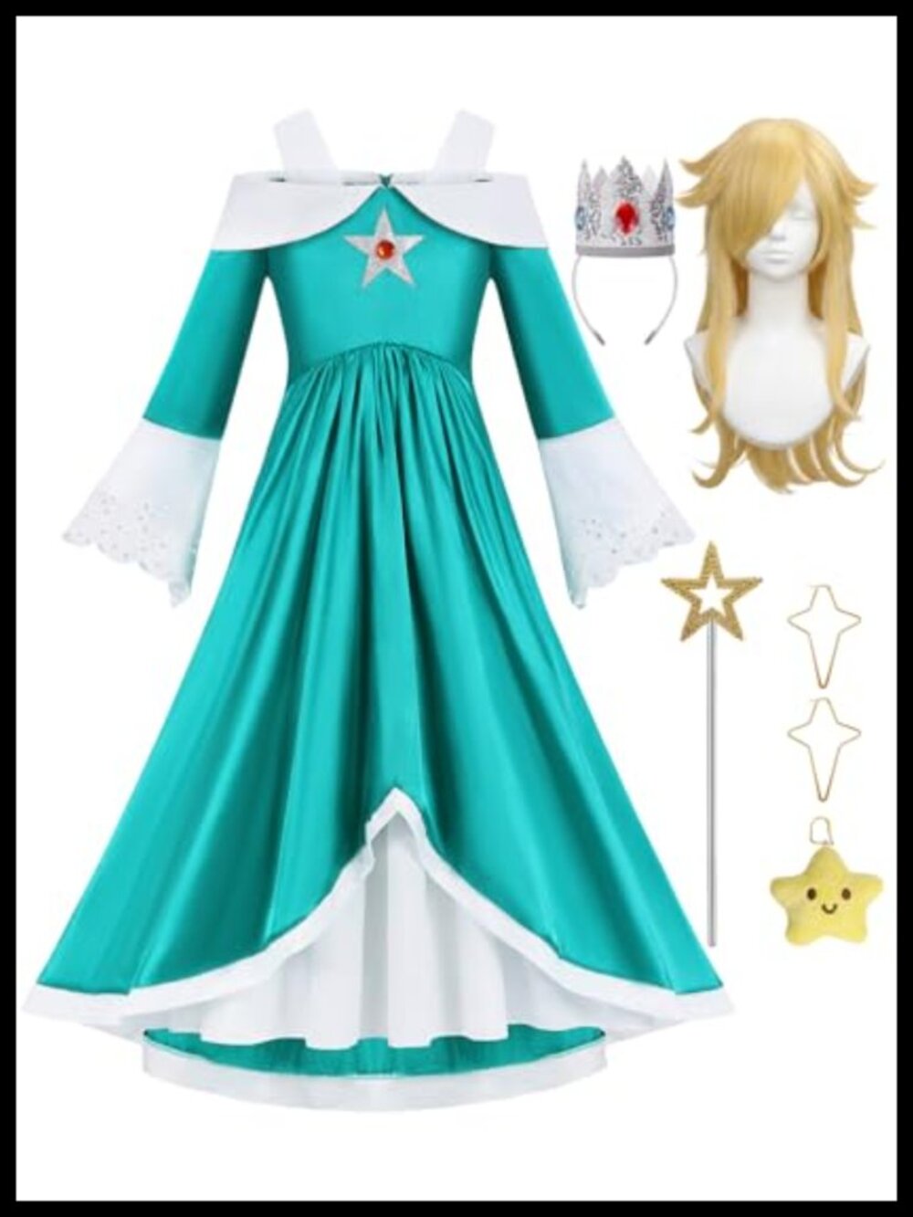 Girls Princess Costume Teal Maxi Dress & Accessories Set